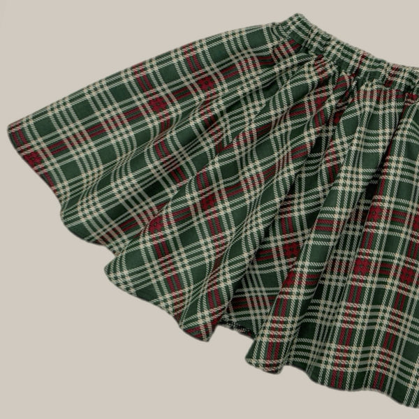 PENNY l Twirl Skirt I GREEN AND BURGUNDY PLAID